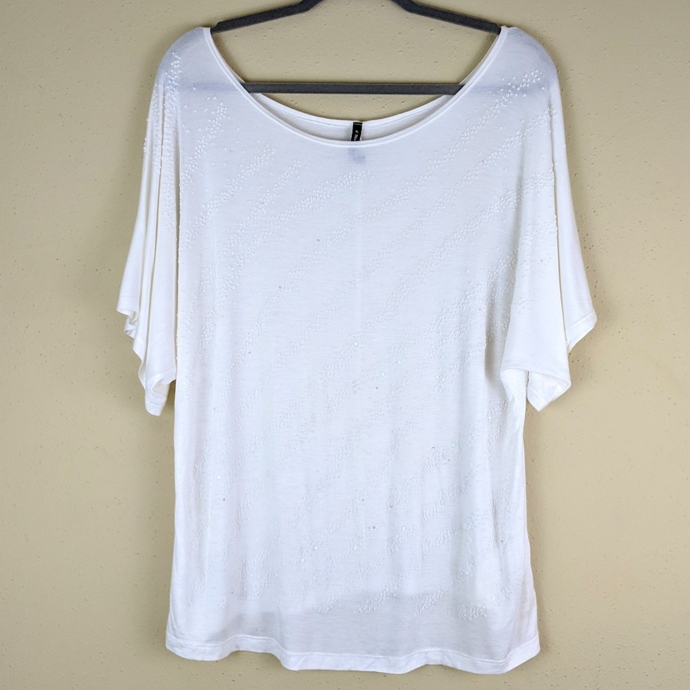 Semi-Sheer Scoop Neck Beads Sequins Top XL - Picture 2 of 8